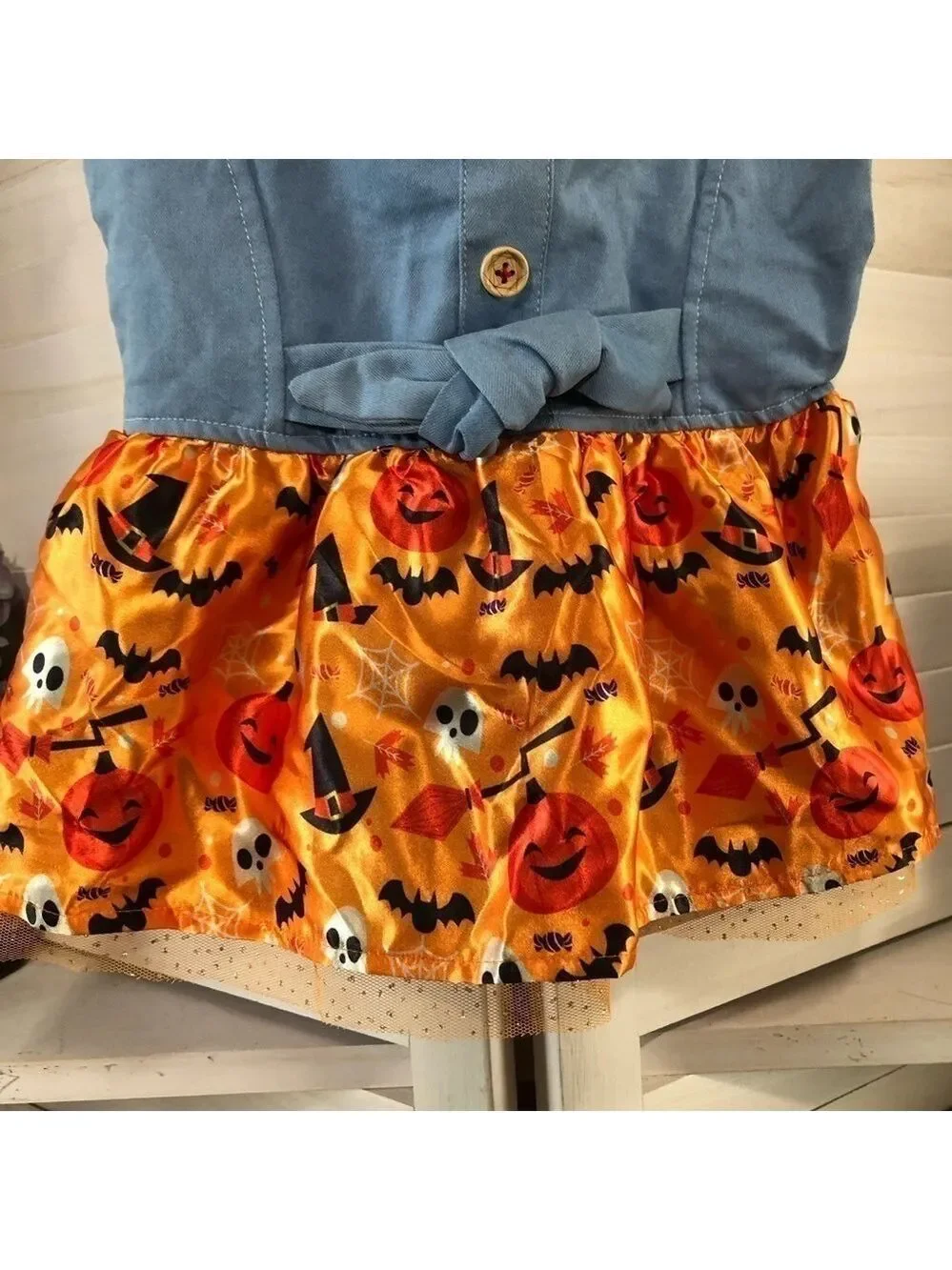 Frisco Dog Dress Blue Chambray Orange Pumpkins Tutu Medium